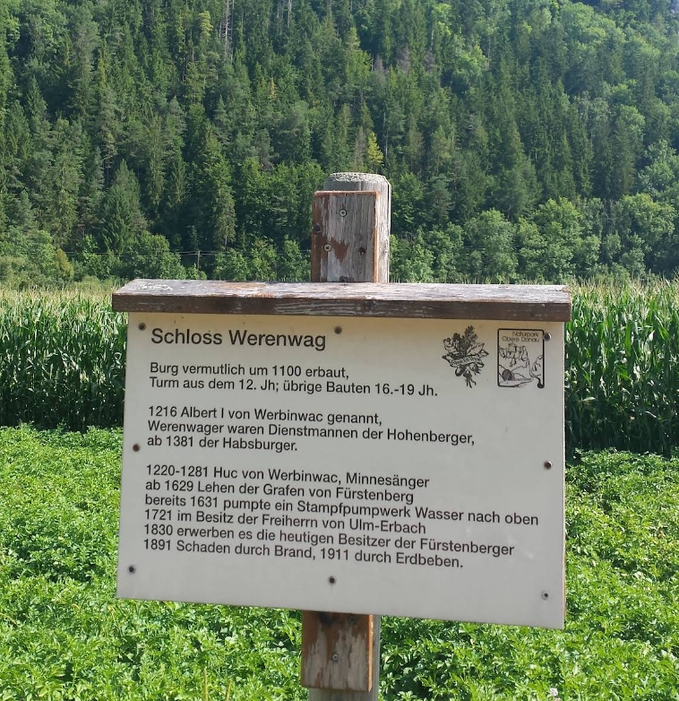 Schloss Werenwag Infotafel Geschichte Naturpark Obere Donau mit Jahreszahlen