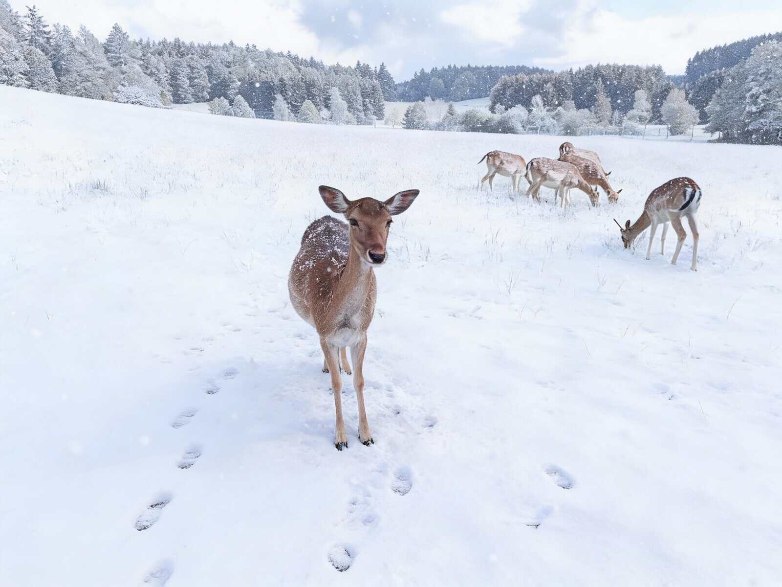 Wildgehege Meßstetten Winter Damwild Schnee Schwäbische Alb Winterlandschaft